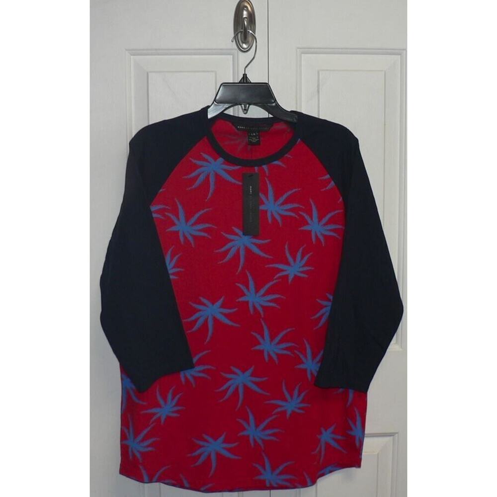 Marc By Marc‎ Jacobs All Over Print Baseball Tee in Electric Red Multi Large $98